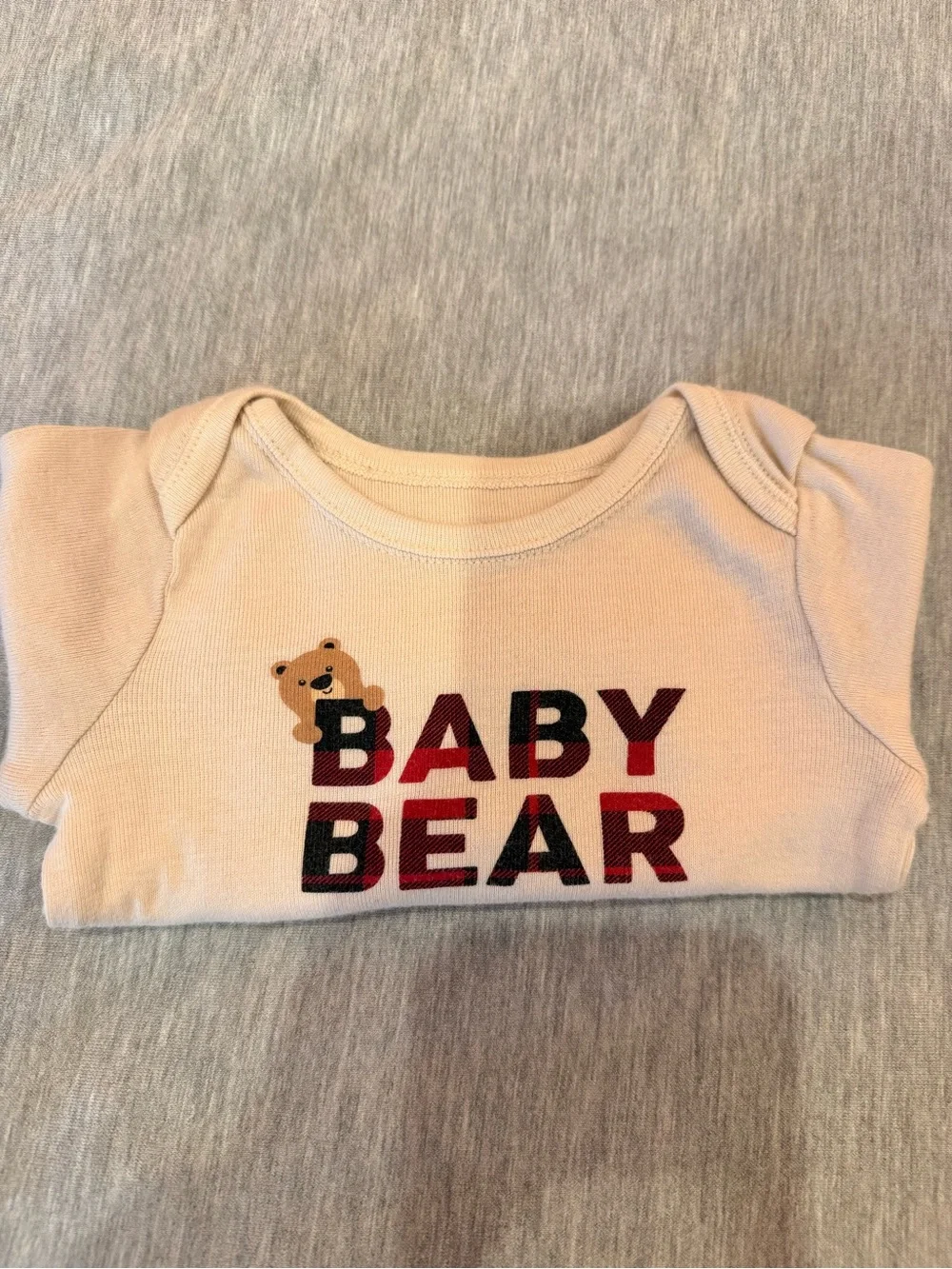 Kids Long-Sleeve One-Piece Bodysuit Pack - Red Plaid & Beige Stripes